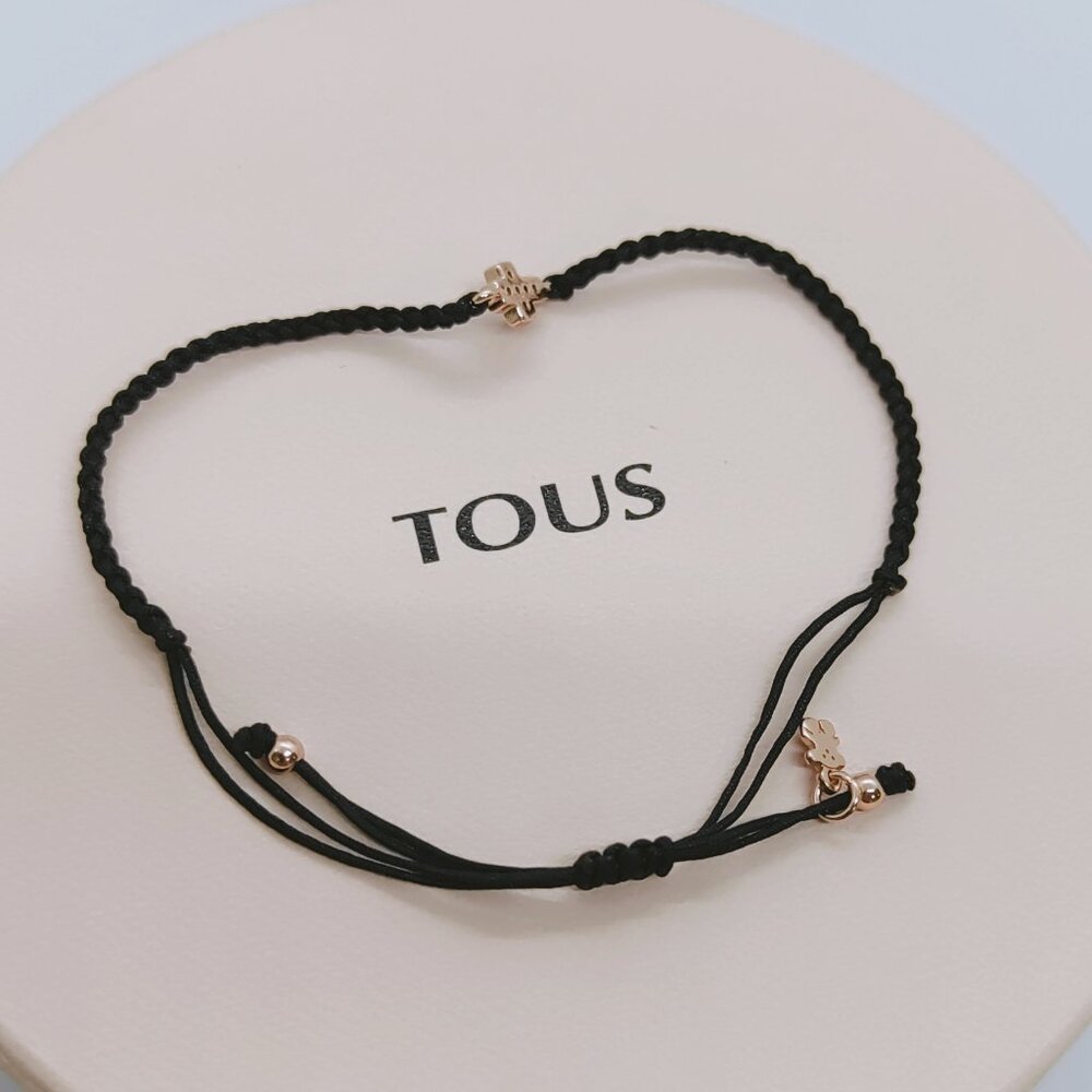 TOUS Motif cross Bracelet in Rose Gold Vermeil with Spinels and black Cord - Picture 5 of 11